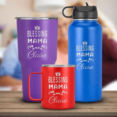 Blessing Mama, Kindness, Love ,Personalized Name Tumbler, Gift from Daughter Son to Mom, Grandma on Mother day, Birthday, Mom Mug - image1